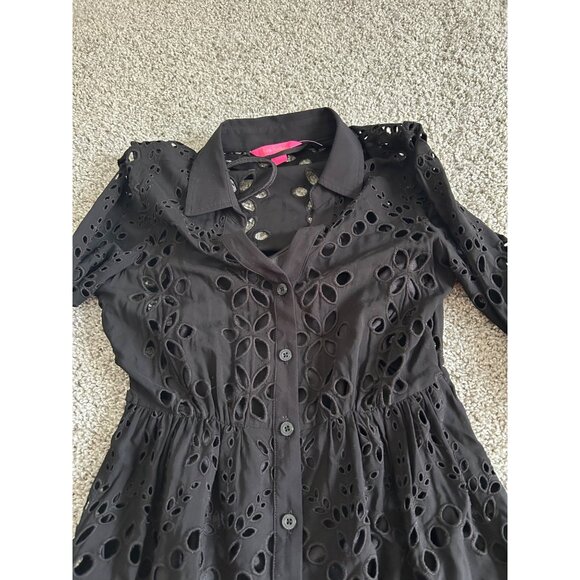 Lilly Pulitzer Maxi Dress Women Sz 00 Eyelet Button-Down Black Dressy Dress - Picture 3 of 13